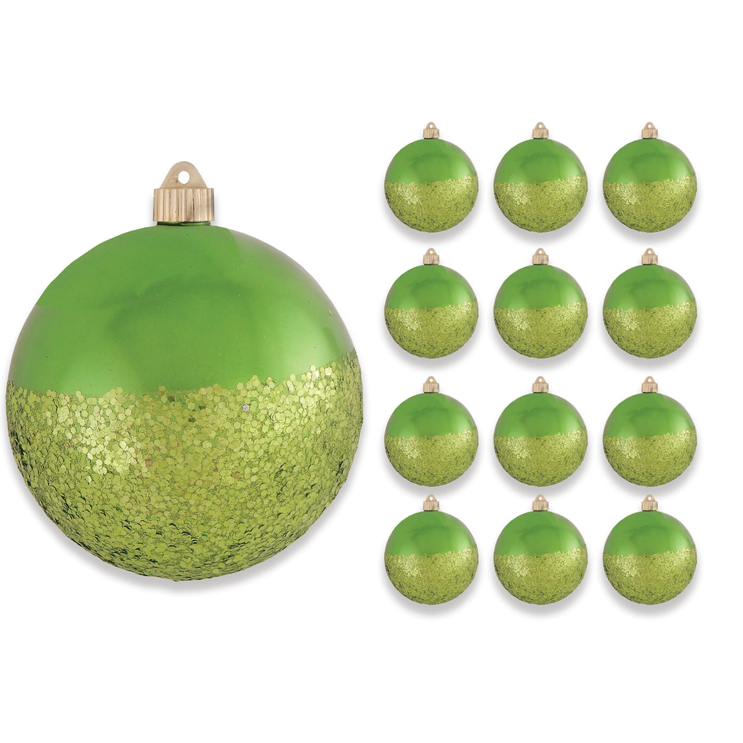 6" (150mm) Decorated Commercial Shatterproof Ball Ornaments, Limeade Green, 1/Box, 12/Case, 12 Pieces