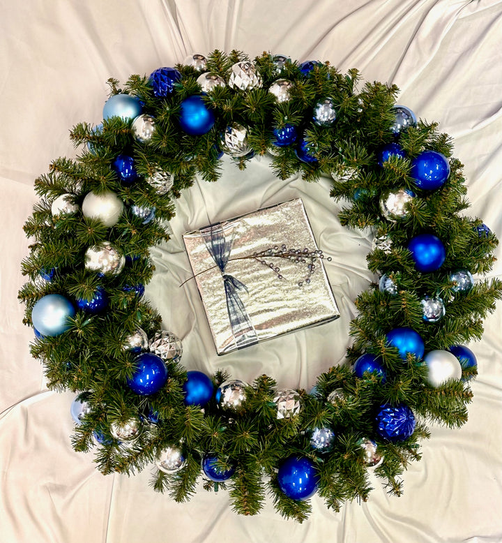 Christmas By Krebs Shatterproof Wreath Decorating Kits - ORNAMENTS ONLY - UV and Weather Resistant (Blue, Silver & White - UV, 30 Inch - 48 Ornaments)