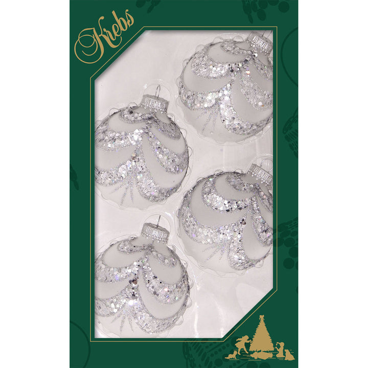 2 5/8" (67mm) Ball Ornaments Frost with Silver Glitzy Drapes, 4/Box, 12/Case, 48 Pieces