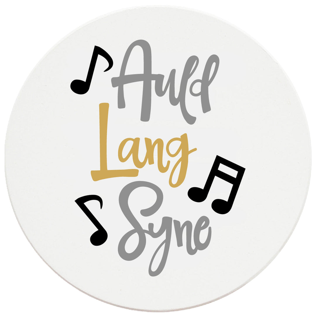 4 Inch Round Ceramic Coaster Set, Auld Lang Syne, 2 Sets of 4, 8 Pieces
