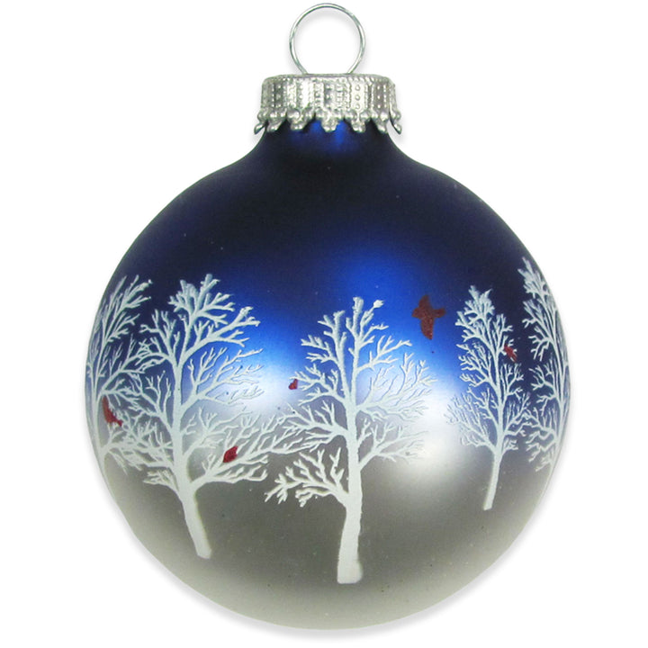 2 5/8" (67mm) Ball Ornaments, Silver/Blue Glass Ball with Trees & Cardinals Variety Set, 12/Box, 12/Case, 144 Pieces