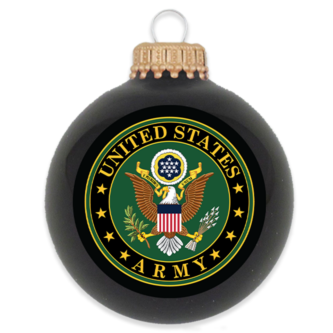 3 1/4" (80mm) Ball Ornaments, US Army Logo and Hymn, Ebony Velvet, 1/Box, 12/Case, 12 Pieces