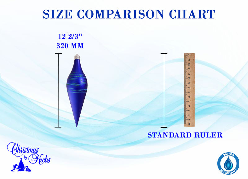 12 2/3" (320mm) Large Commercial Shatterproof Drop Ornaments, Azure Blue, Case, 12 Pieces