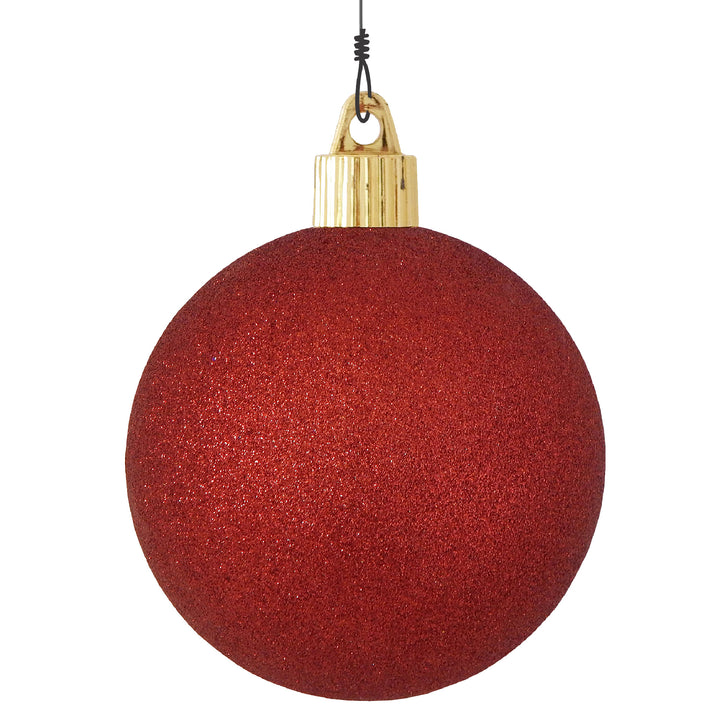 3 1/4" (80mm) Commercial Pre-Wired Shatterproof Ball Ornament, Red Glitter, Case, 80 Pieces