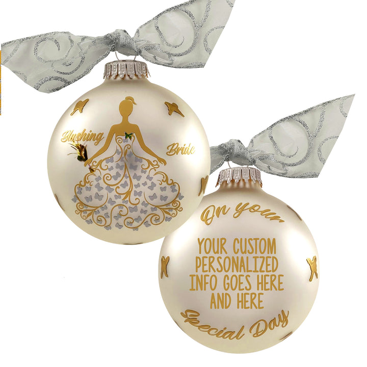 3 1/4" (80mm) Personalizable Hugs Specialty Gift Ornaments, Blushing Bride, Silver Pearl, 1/Box, 12/Case, 12 Pieces