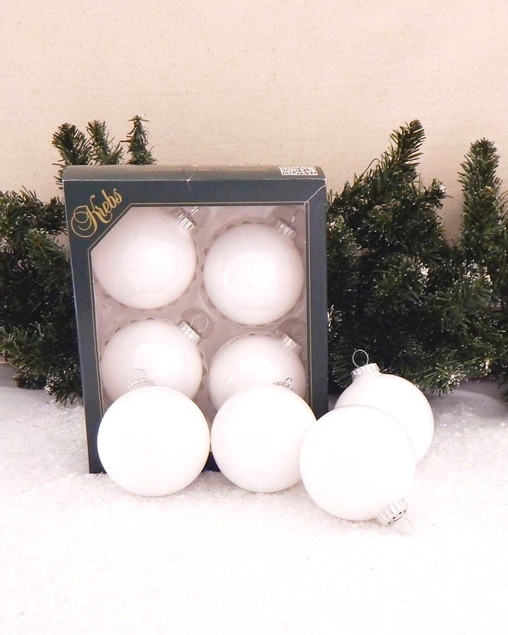 3 1/4" (80mm) Glass Ball Ornament, Porcelain White, 4/Box, 12/Case, 48 Pieces