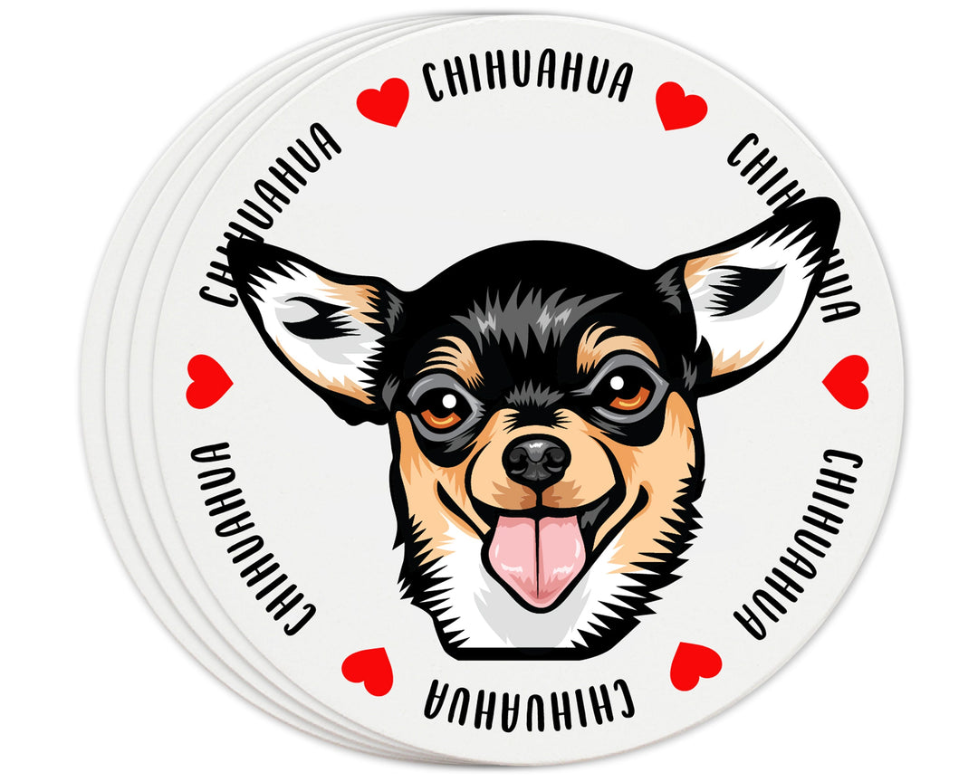 [Set of 4] 4 inch Round Premium Absorbent Ceramic Dog Lover Coasters - Chihuahua
