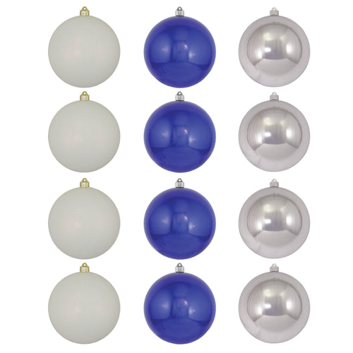 8" (200mm) Shatterproof Ball Ornament Assortment, Silver/White/Blue, 1/Ea, 12/Case, 12 Pieces