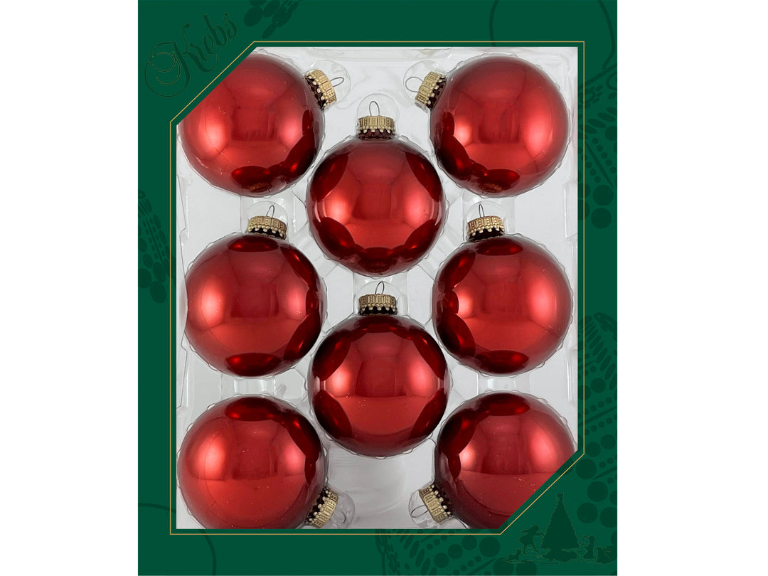 2 5/8" (67mm) Ball Ornaments, Ribbon Red, Gold Crown Caps, 8/Box, 12/Case, 96 Pieces