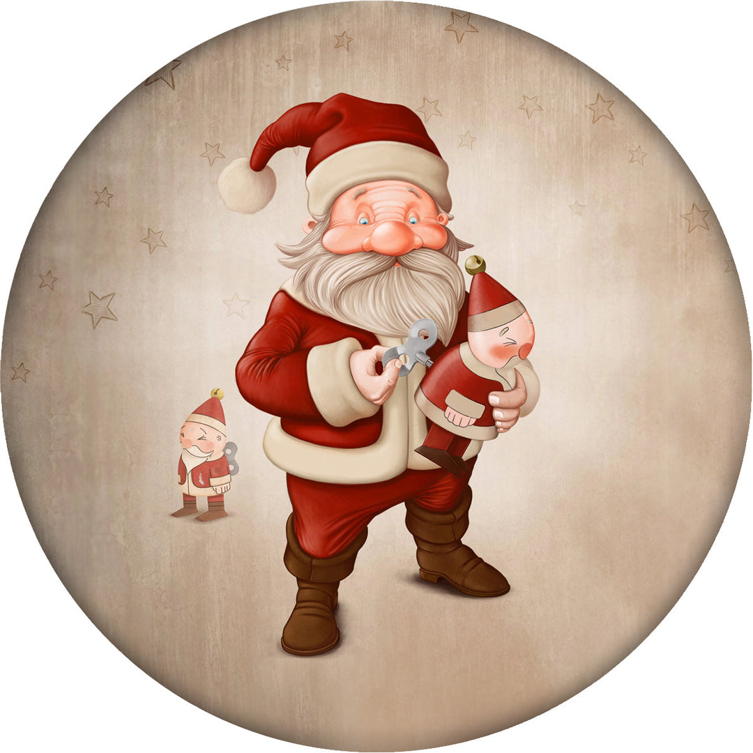 4 Inch Round Ceramic Coaster Set, Nostalgic Santa with Toys, 2 Sets of 4, 8 Pieces