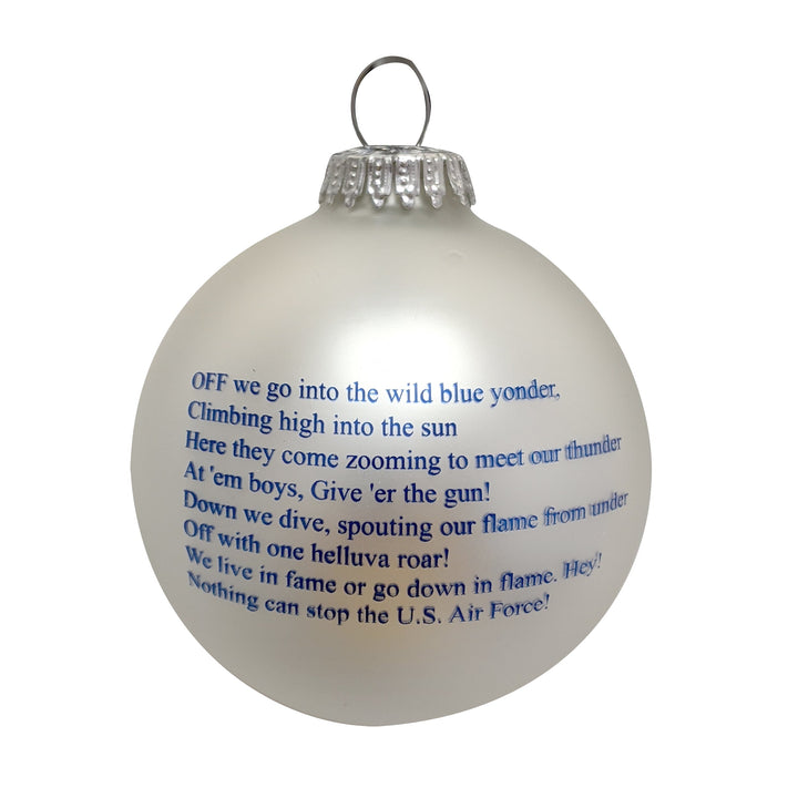 3 1/4" (80mm) Glass Ball Ornaments, Silver Pearl - Silk Air Force Logo and Hymn, 1/Box, 12/Case, 12 Pieces
