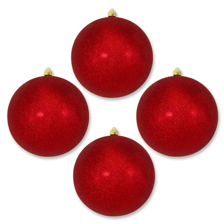 10" (250mm) Giant Commercial Shatterproof Ball Ornament, Red Glitter, Case, 4 Pieces