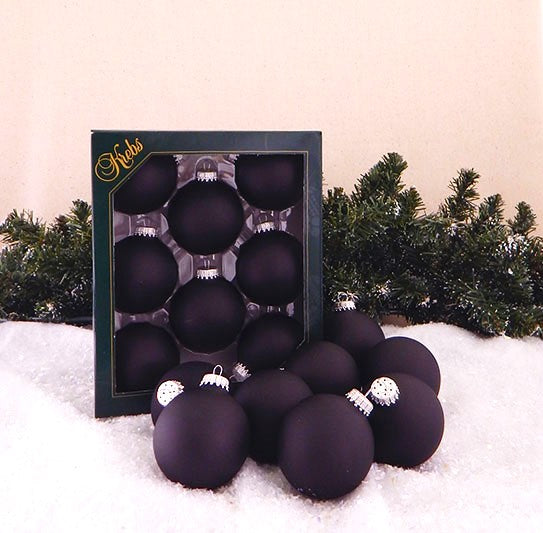 2 5/8" (67mm) Ball Ornaments, Silver Caps, Ebony Velvet, 8/Box, 12/Case, 96 Pieces