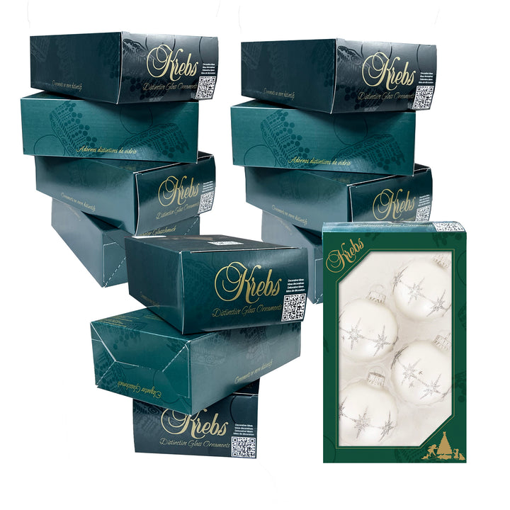 2 5/8" (67mm) Ball Ornaments Silver Pearl with Lacquer / Silver Glitter Bethlehem Stars, 4/Box, 12/Case, 48 Pieces