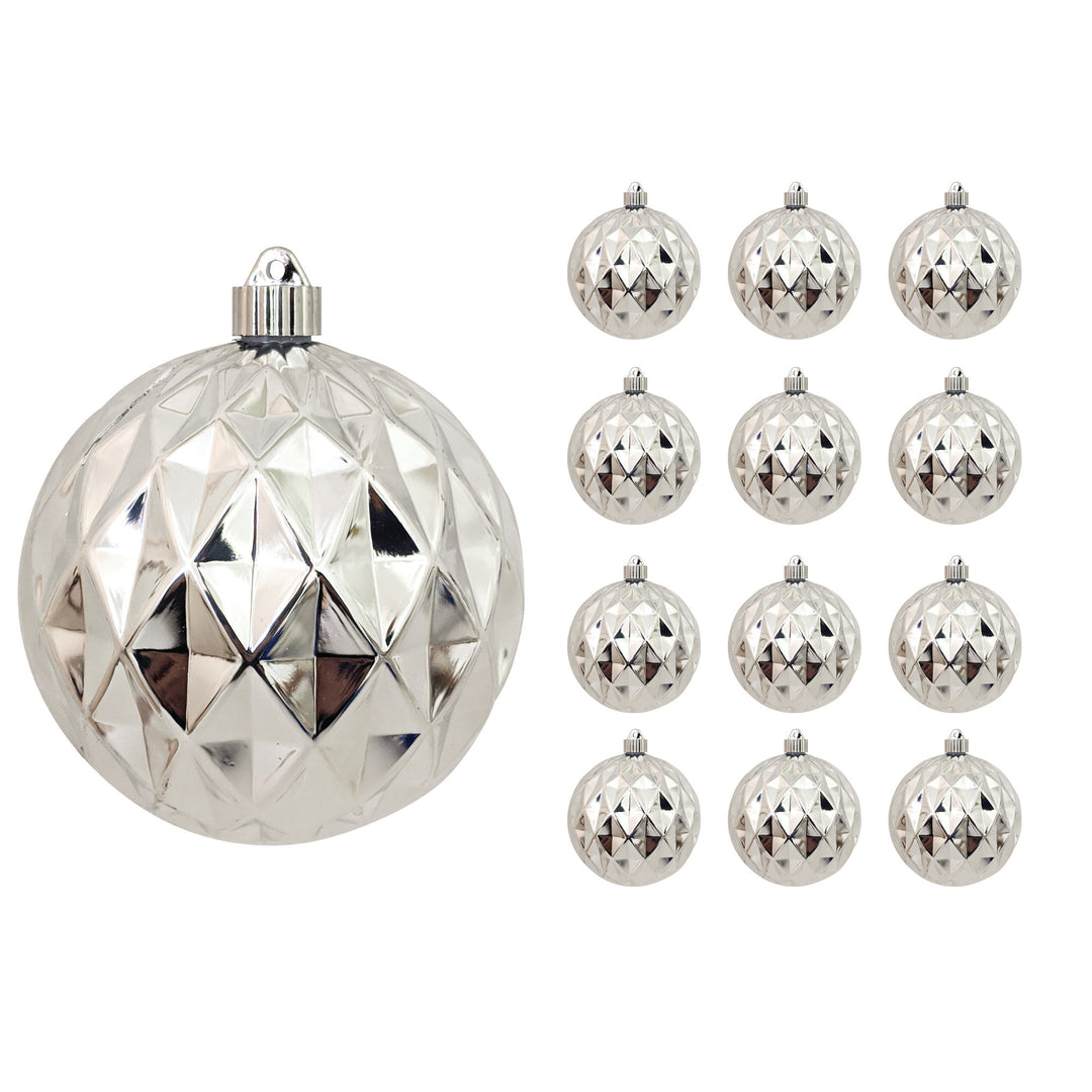 6" (150mm) Commercial Shatterproof Ball Ornament, Shiny Looking Glass Silver Diamond, 2 per Bag, 6 Bags per Case, 12 Pieces