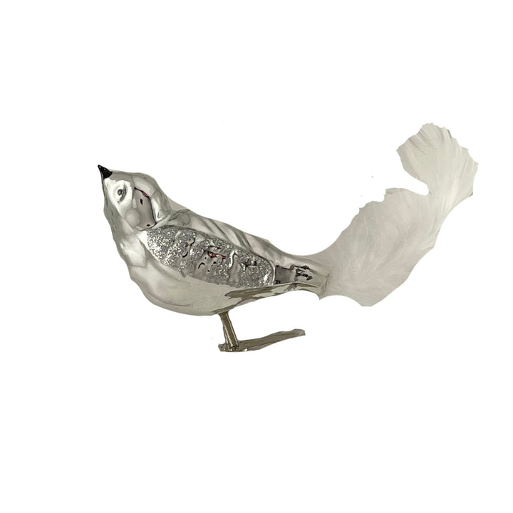 5 3/4" (146mm) Bright Silver Clip-On Bird Figurine Ornaments, 12/Case, 12 Pieces