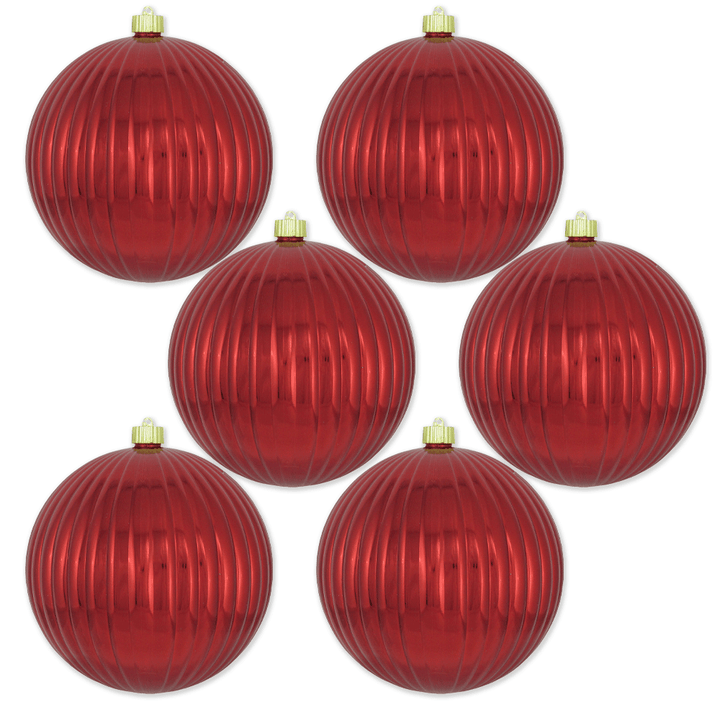Christmas By Krebs 8" (200mm) Ornament, [6 Pieces], Commercial Grade Indoor and Outdoor Shatterproof Plastic, UV and Water Resistant Ball Ornament Decorations (Ribbed Sonic Red) - Christmas by Krebs Wholesale