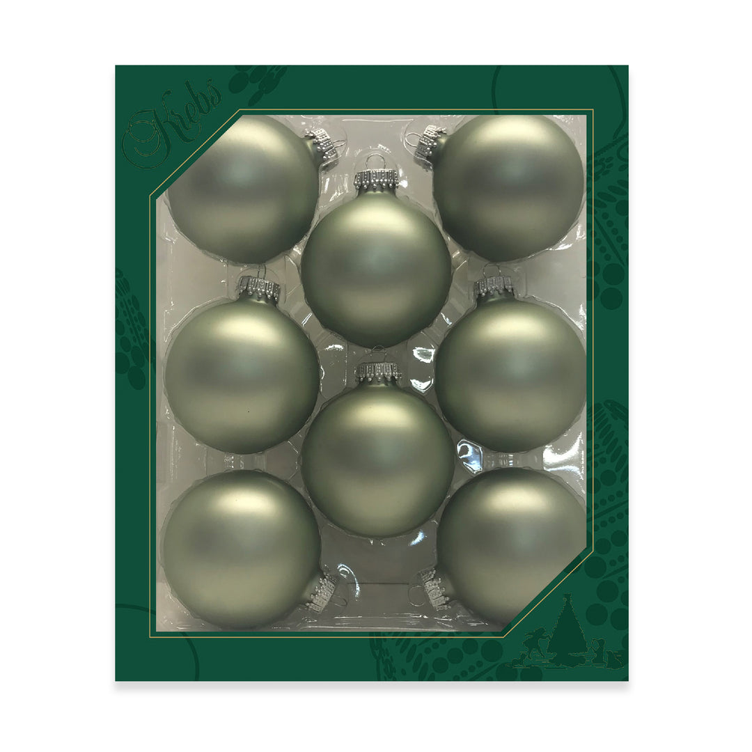 2 5/8" (67mm) Ball Ornaments, Silver Caps, Sage Velvet, 8/Box, 12/Case, 96 Pieces