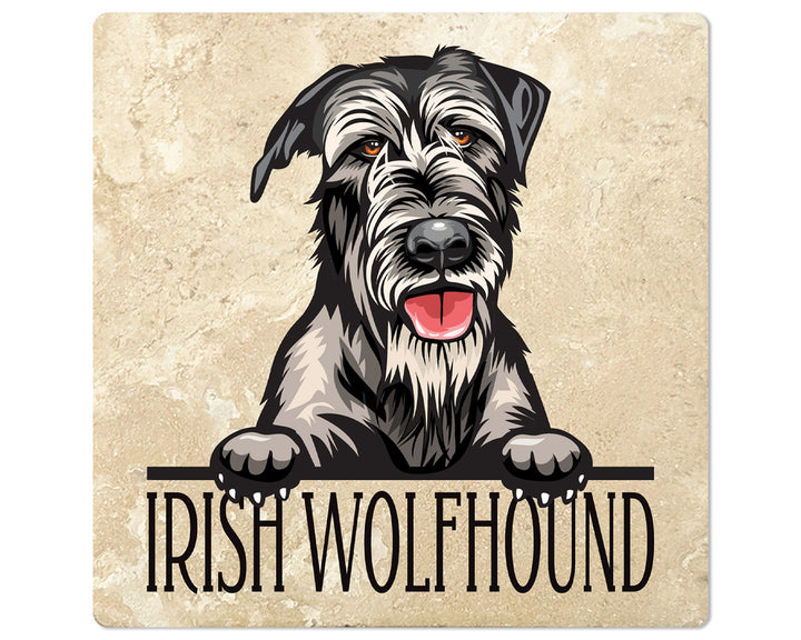 [Set of 4] 4" Square Premium Absorbent Travertine Dog Lover Coasters - Irish Wolfhound