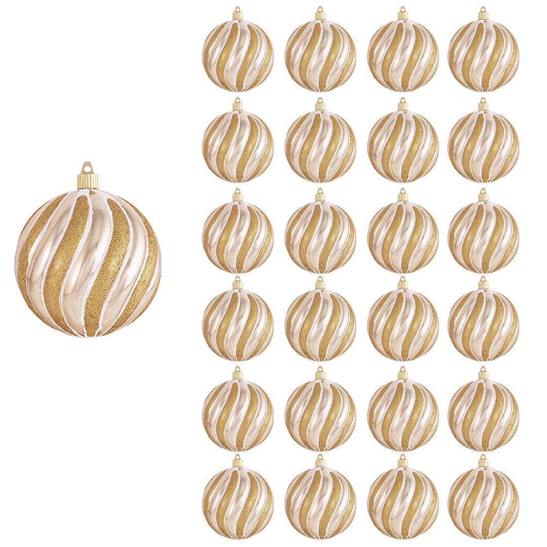 Gilded Gold 4 3/4" (120mm) Shatterproof Swirled Ball with Gold / White Swirls, Case, 24 Pieces
