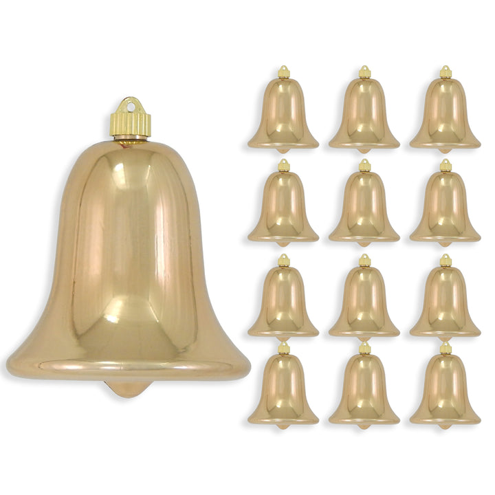 7" (178mm) Commercial Shatterproof Bell Ornaments, Gilded Gold, 1/Box, 12/Case, 12 Pieces