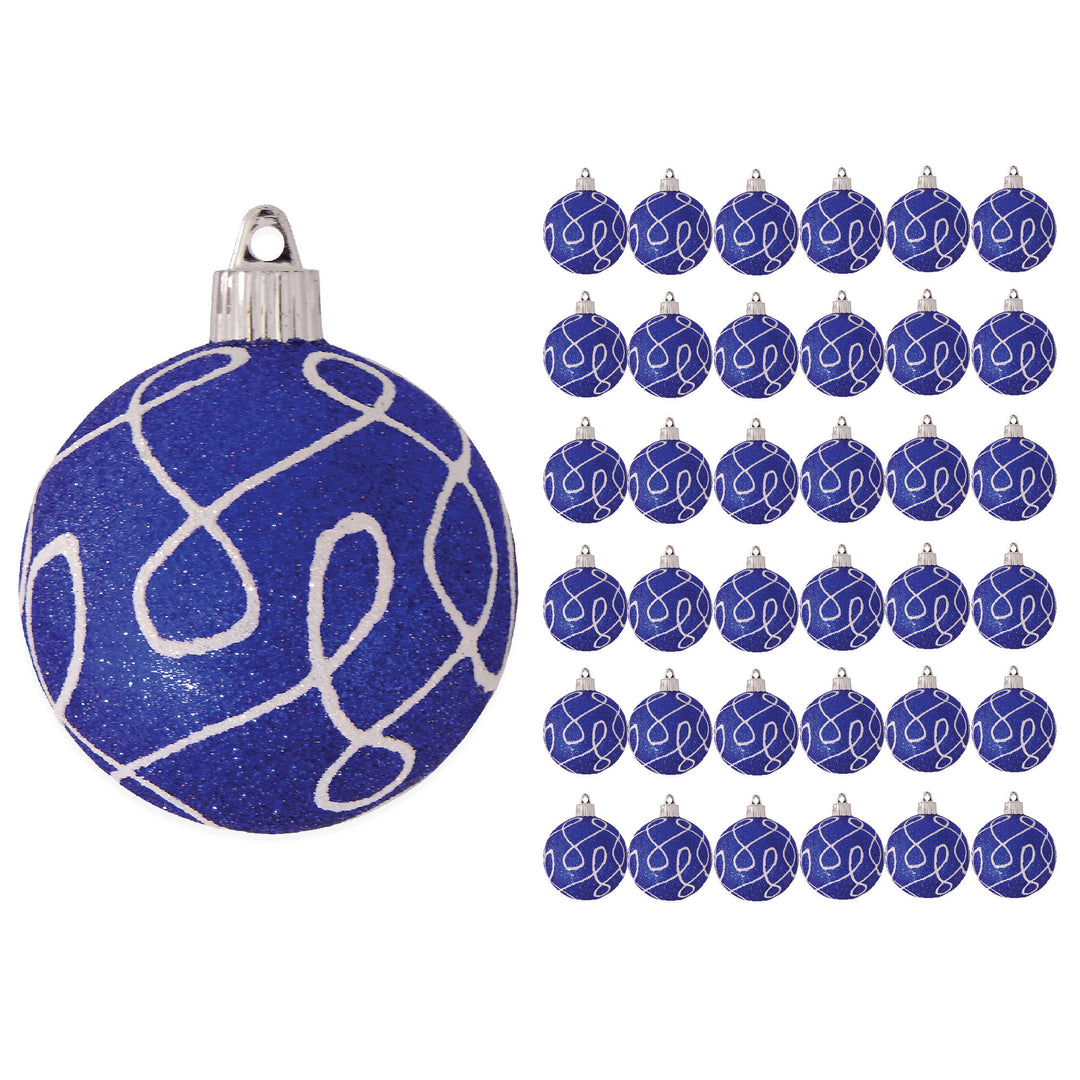 3 1/4" (80mm) Commercial Shatterproof Ball Ornament, Dark Blue Glitter, Case, 36 Pieces