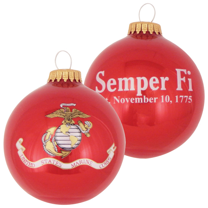 3 1/4" (80mm) Ball Ornaments US Marine Corps Flag/Slogan, Candy Apple, 1/Box, 12/Case, 12 Pieces