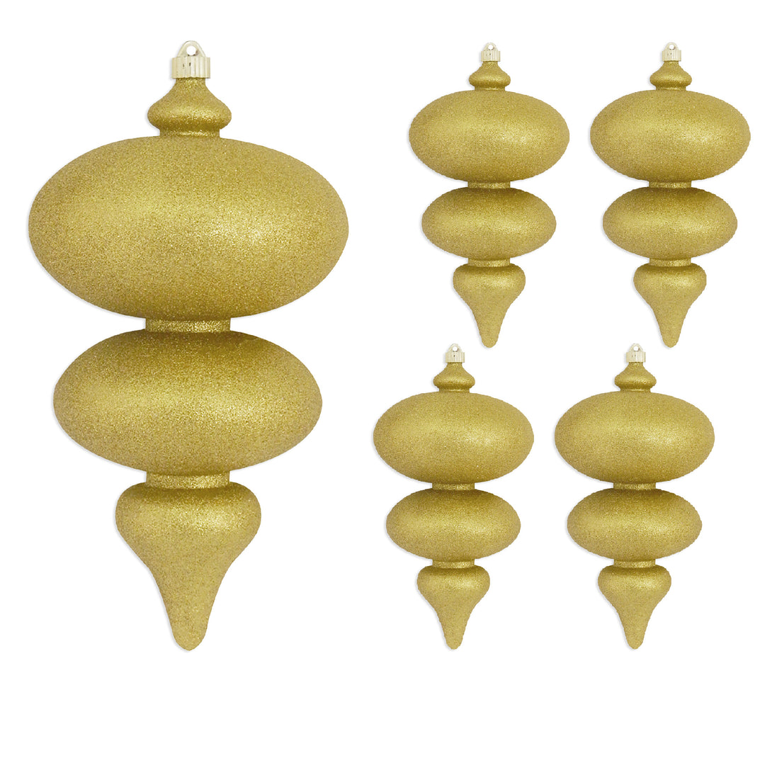 15" (380mm) Giant Commercial Shatterproof Finials, Gold Glitter, Case, 4 Pieces