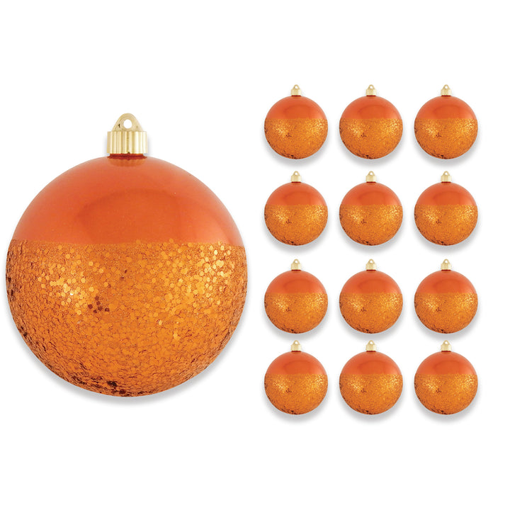 6" (150mm) Decorated Commercial Shatterproof Ball Ornaments, Mandarin Orange, 1/Box, 12/Case, 12 Pieces
