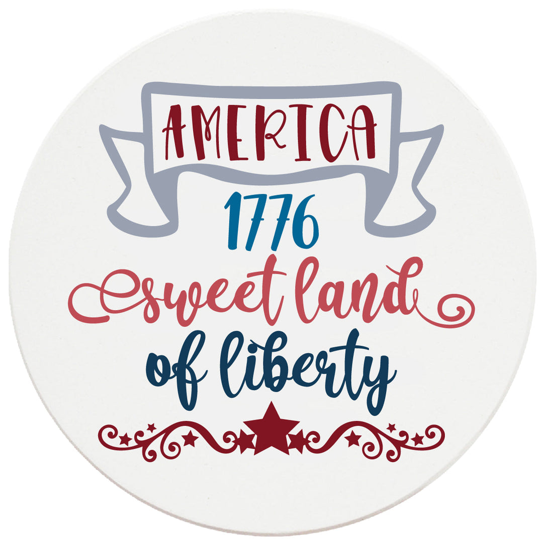 4 Inch Round Ceramic America 1776 Sweet Land of Liberty, 2 Sets of 4, 8 Pieces