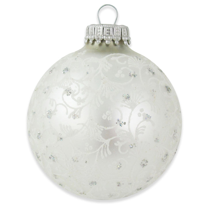2 5/8" (67mm) Ball Ornaments, Silver/White with White Lace and Silver Sparkles Variety Set, 12/Box, 12/Case, 144 Pieces