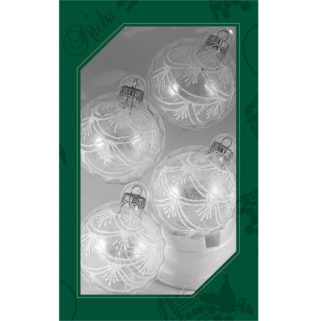 2 5/8" (67mm) Ball Ornaments, Clear with White Drapes, 4/Box, 12/Case, 48 Pieces