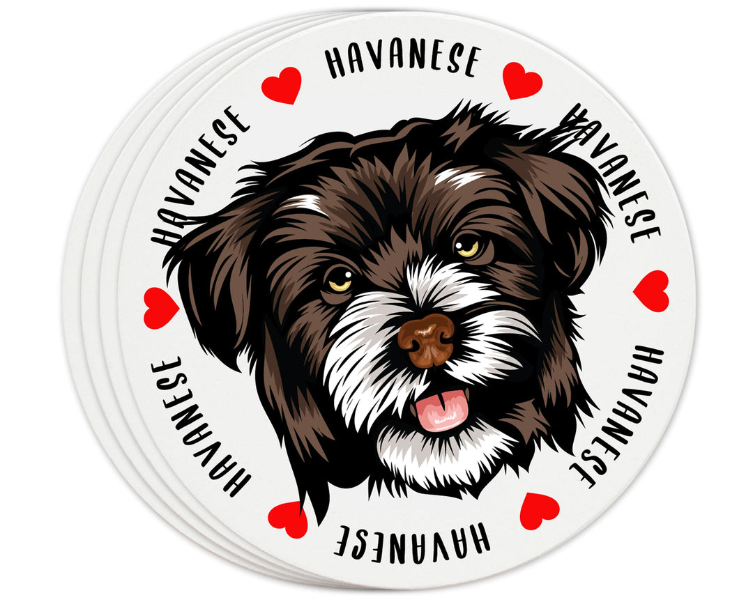 [Set of 4] 4 inch Round Premium Absorbent Ceramic Dog Lover Coasters - Havanese