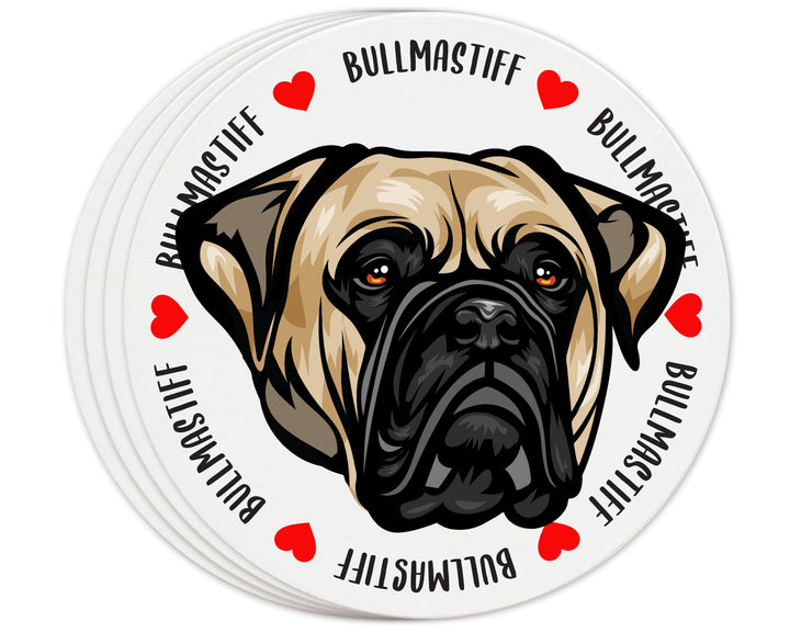 [Set of 4] 4 inch Round Premium Absorbent Ceramic Dog Lover Coasters - Bullmastiff