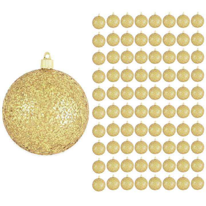 3 1/4" (80mm) Commercial Shatterproof Ball Ornament, Gold Glitz, 8 PIECES PER BAG. 10 BAGS PER CASE, 80 PIECES PER CASE.