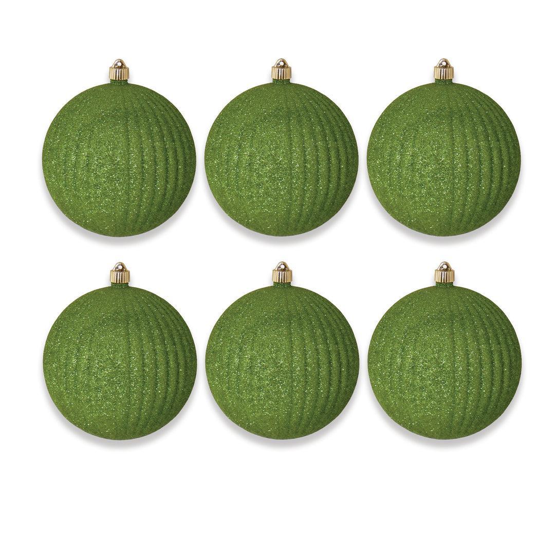 8" (200mm) Giant Commercial Shatterproof Ball Ornament, Lime Glitter, Case, 6 Pieces