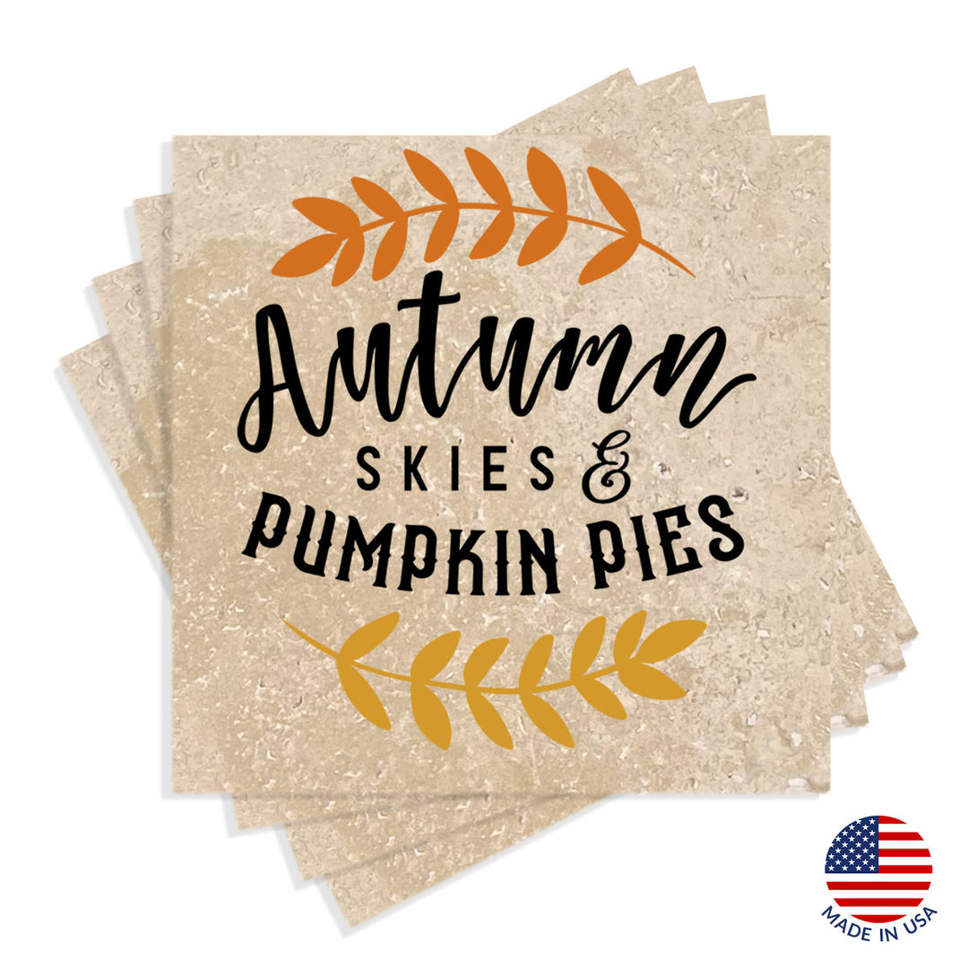 4" Absorbent Stone Fall Autumn Coasters, Autumn Skies And Pumpkin Pies, 2 Sets of 4, 8 Pieces