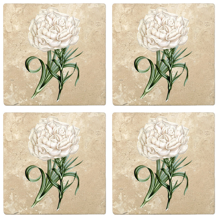 4" Absorbent Stone Flower Designs Drink Coasters, Eillet Carnation, 2 Sets of 4, 8 Pieces