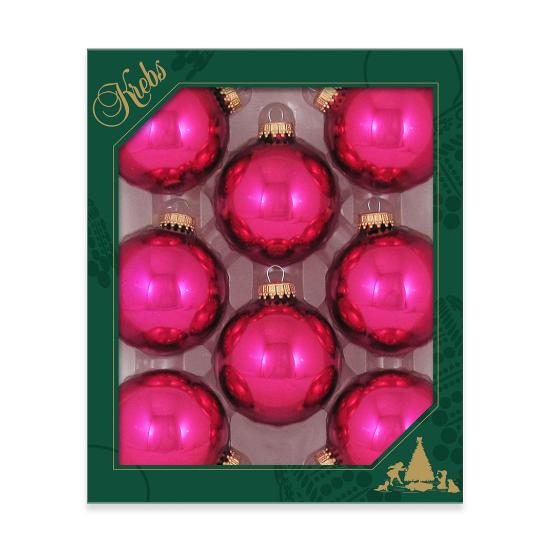 2 5/8" (67mm) Ball Ornaments, Gold Caps, Cabernet Shine, 8/Box, 12/Case, 96 Pieces