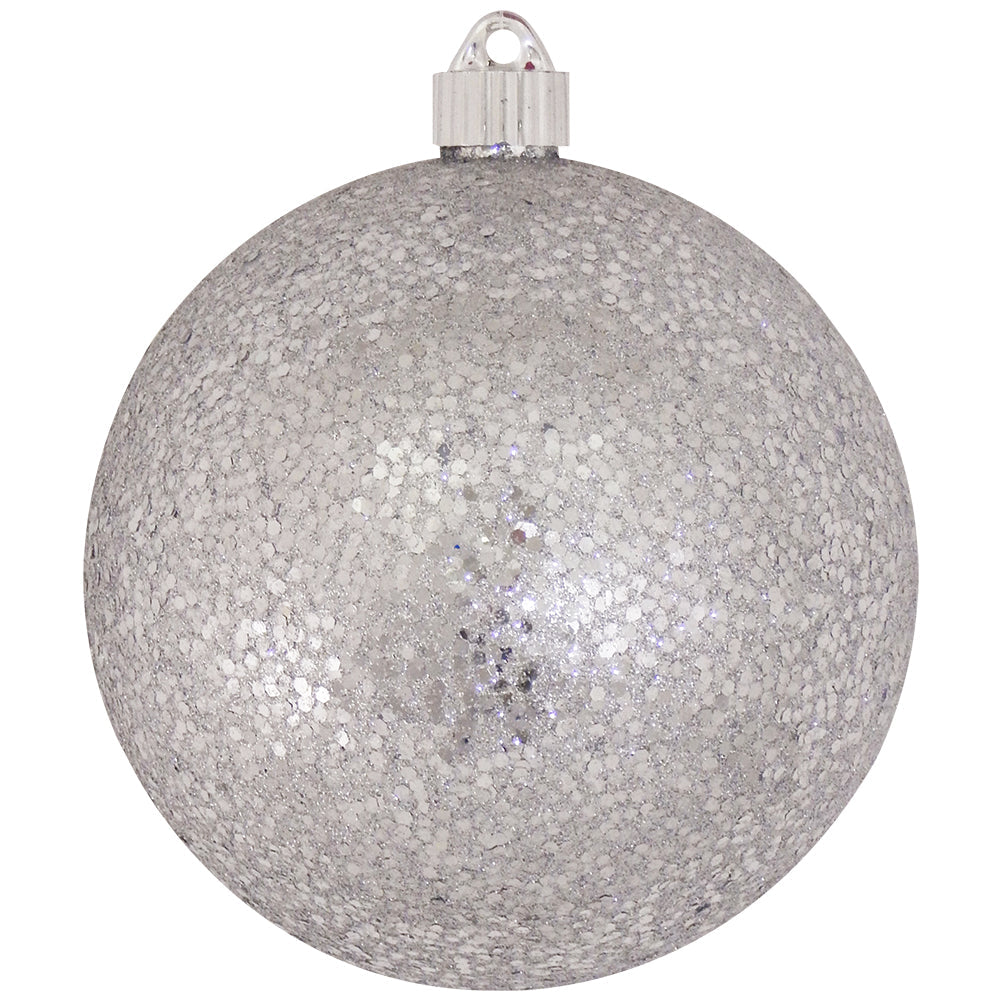 6" (150mm) Large Commercial Shatterproof Ball Ornaments, Silver Glitz, 1/Box, 12/Case, 12 Pieces