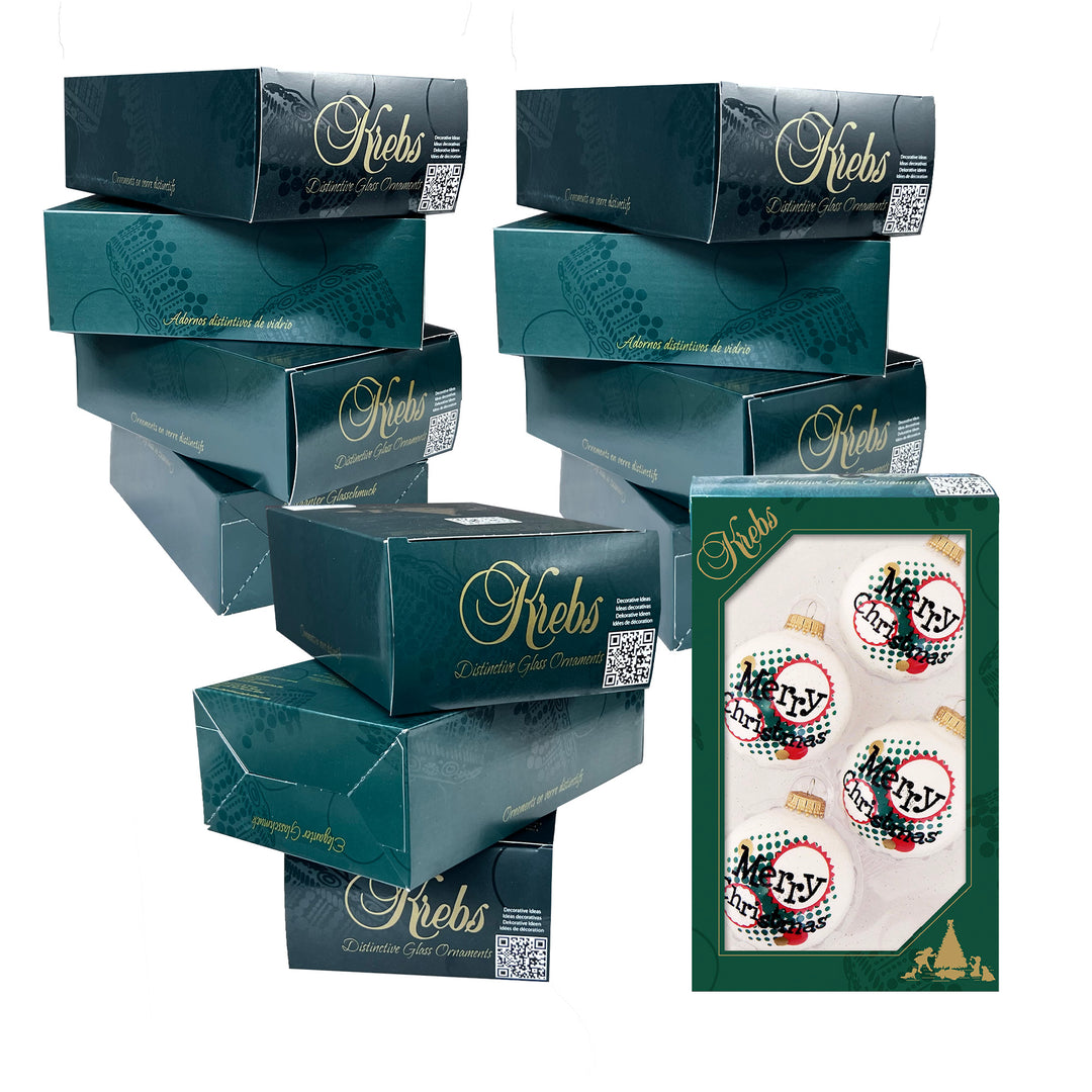 2 5/8" (67mm) Glass Ball Ornaments, Porcelain White - Jolly Dots Merry Christmas, 4/Box, 12/Case, 48 Pieces