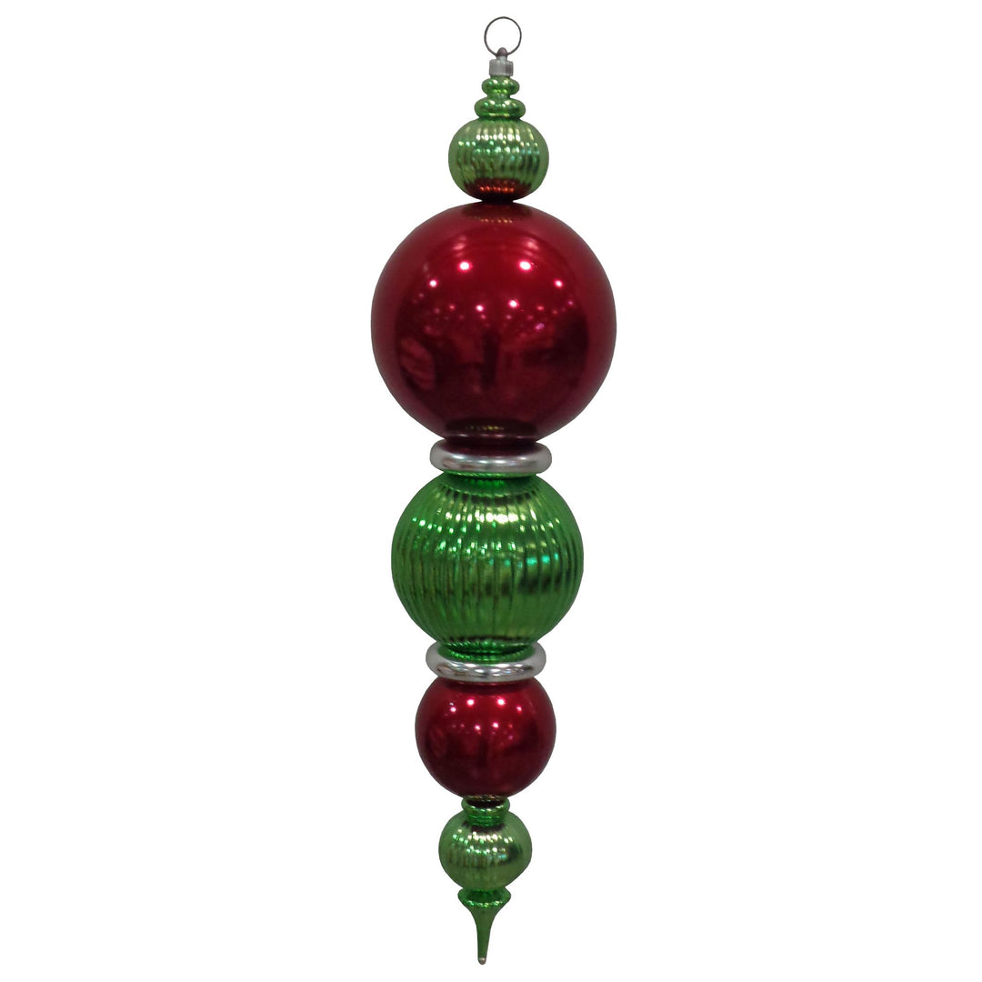 Christmas By Krebs Giant Multipiece Finial, Commercial Grade Indoor and Outdoor Shatterproof Plastic, UV and Water Resistant Multipiece Finial (Green, Red & Silver, 38 inch Giant Finial)