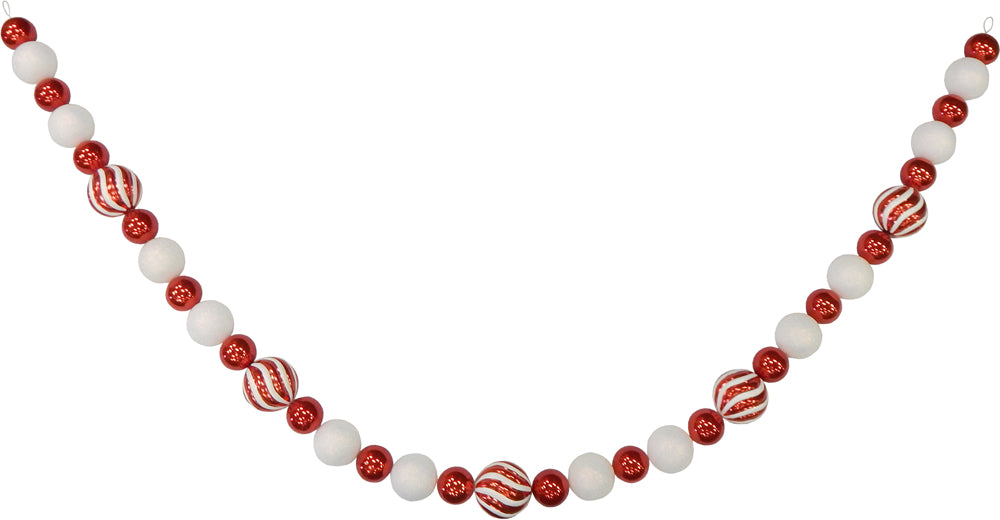 11' Giant Commercial Shatterproof Ball Garland, Red/White, Case, 1 Piece
