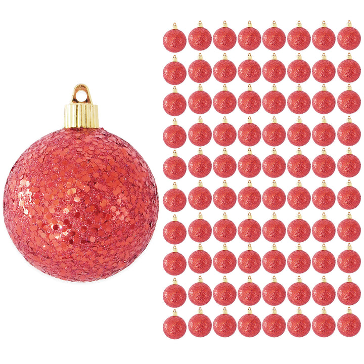 3 1/4" (80mm) Commercial Shatterproof Ball Ornament, Red Glitz, 8 PIECES PER BAG. 10 BAGS PER CASE, 80 PIECES PER CASE.