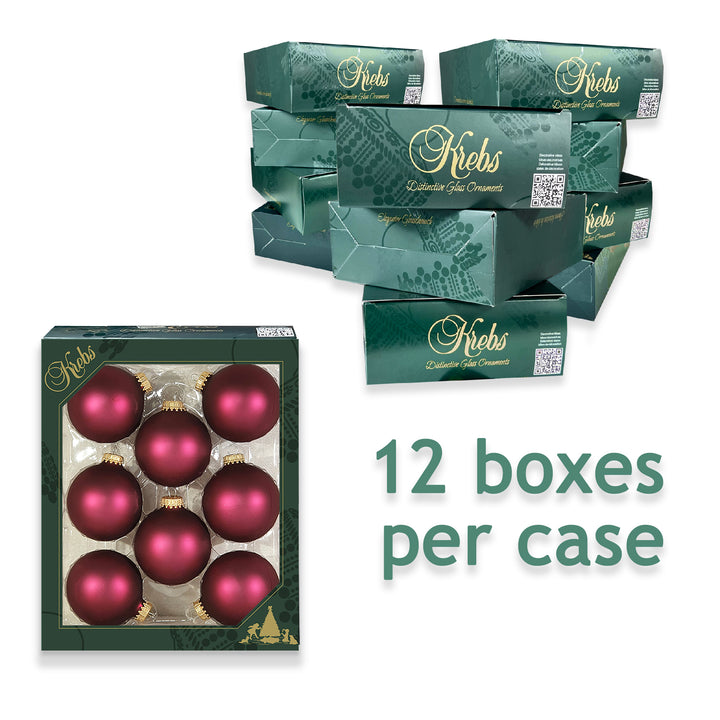 2 5/8" (67mm) Ball Ornaments, Gold Caps, Garnet Velvet, 8/Box, 12/Case, 96 Pieces