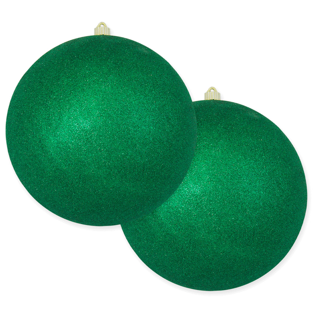 12" (300mm) Giant Commercial Shatterproof Ball Ornament, Emerald Glitter, Case, 2 Pieces