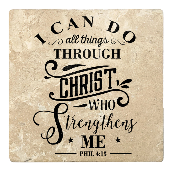 4" Absorbent Stone Religious Drink Coasters, I Can Do All Things Through Christ, 2 Sets of 4, 8 Pieces
