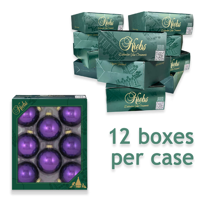 2 5/8" (67mm) Ball Ornaments, Gold Caps, Royal Lilac, 8/Box, 12/Case, 96 Pieces