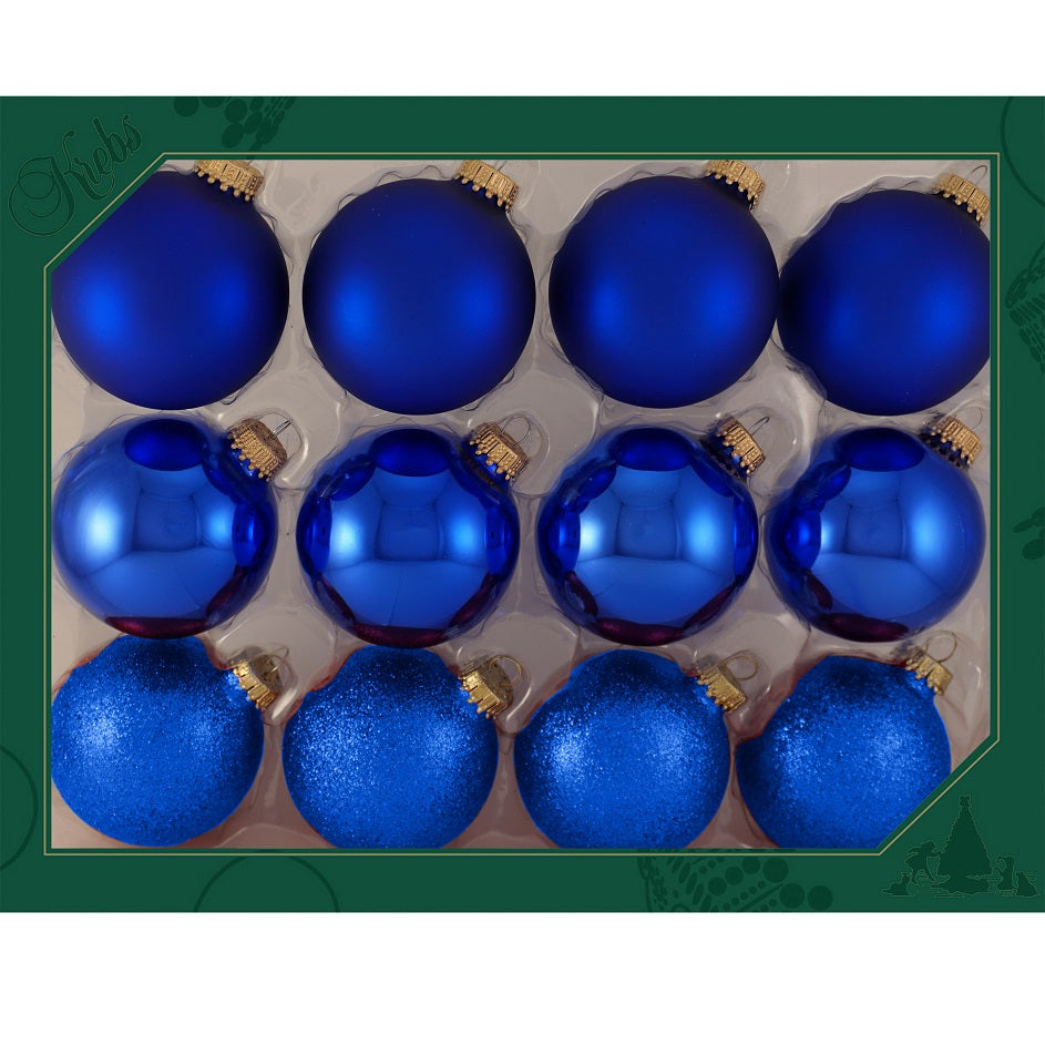 2 5/8" (67mm) Ball Ornaments, Blue Romance Solid Color Variety Set, 12/Box, 12/Case, 144 Pieces