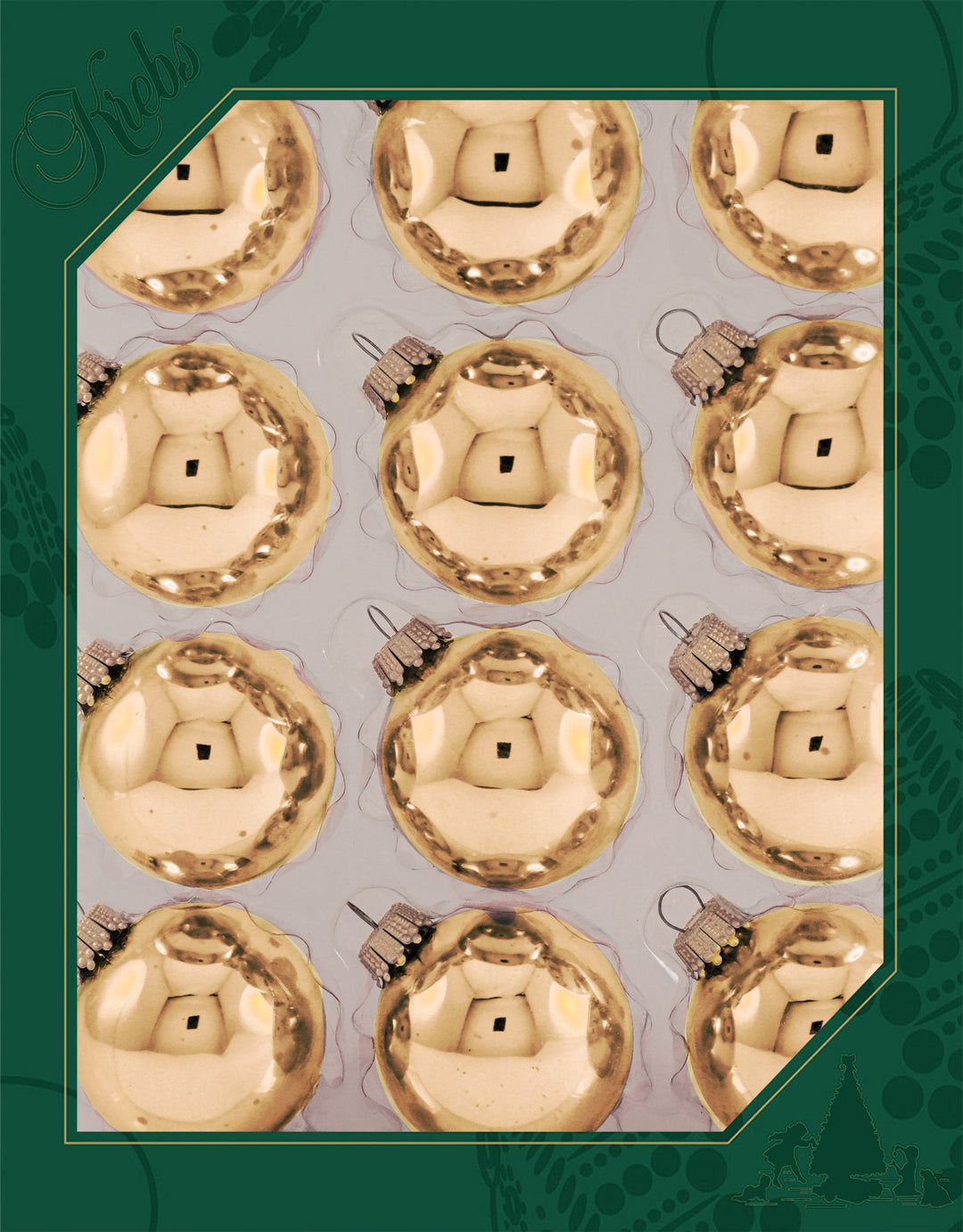 2" (50mm) Ball Ornaments, Gold Caps, Aztec Gold, 12/Box, 12/Case, 144 Pieces
